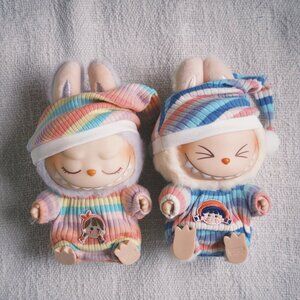 [Bundle of 2] Labubu Pajama Outfits – Pink & Blue Striped Sleepwear Sets 🩷💙